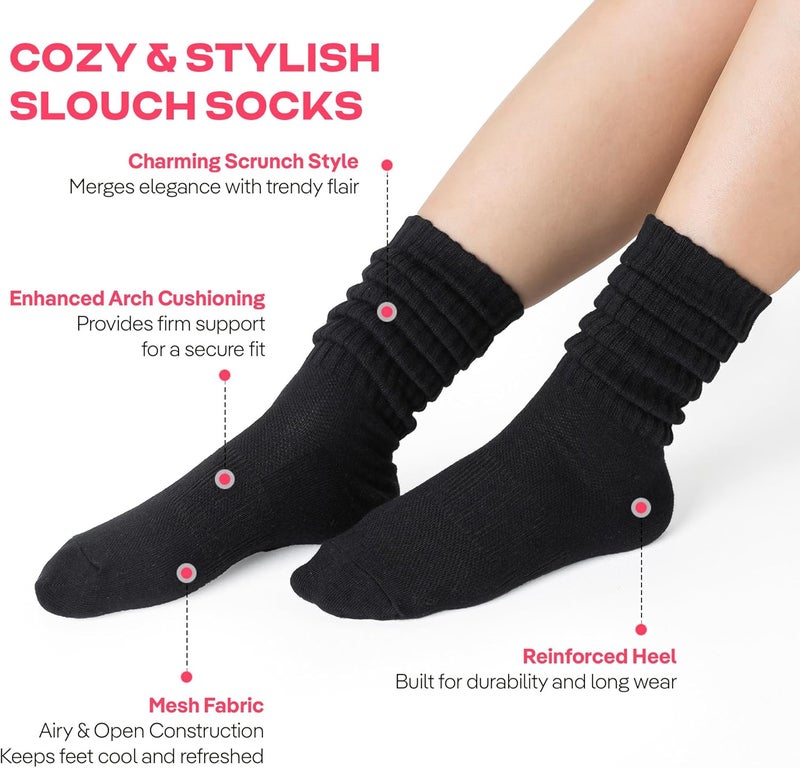 CoolMate Store Women's Scrunch Crew Socks, Slouchy Mid Calf Boot Socks, 3 Pairs Slouch Socks, US Size 6-10 - Image 2